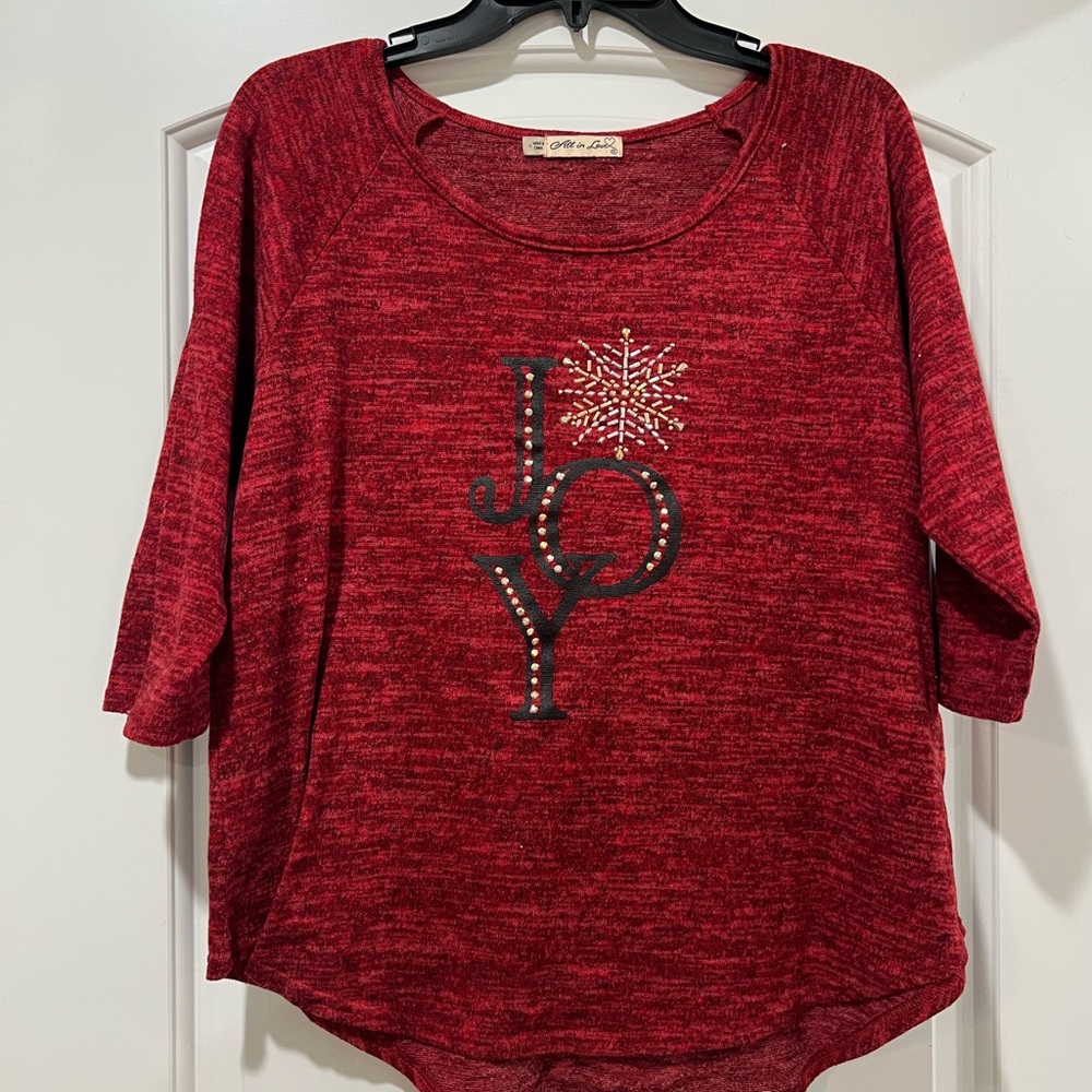 Alfred Dunner Women's Red Joy Embellished Blouse